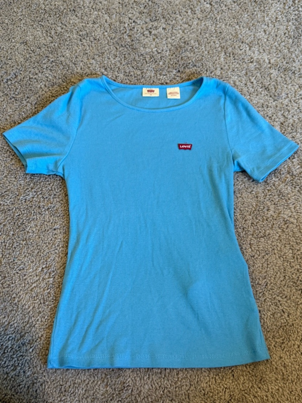 Levi's Bright Blue Ribbed Scoop Neck Tee with Red Logo